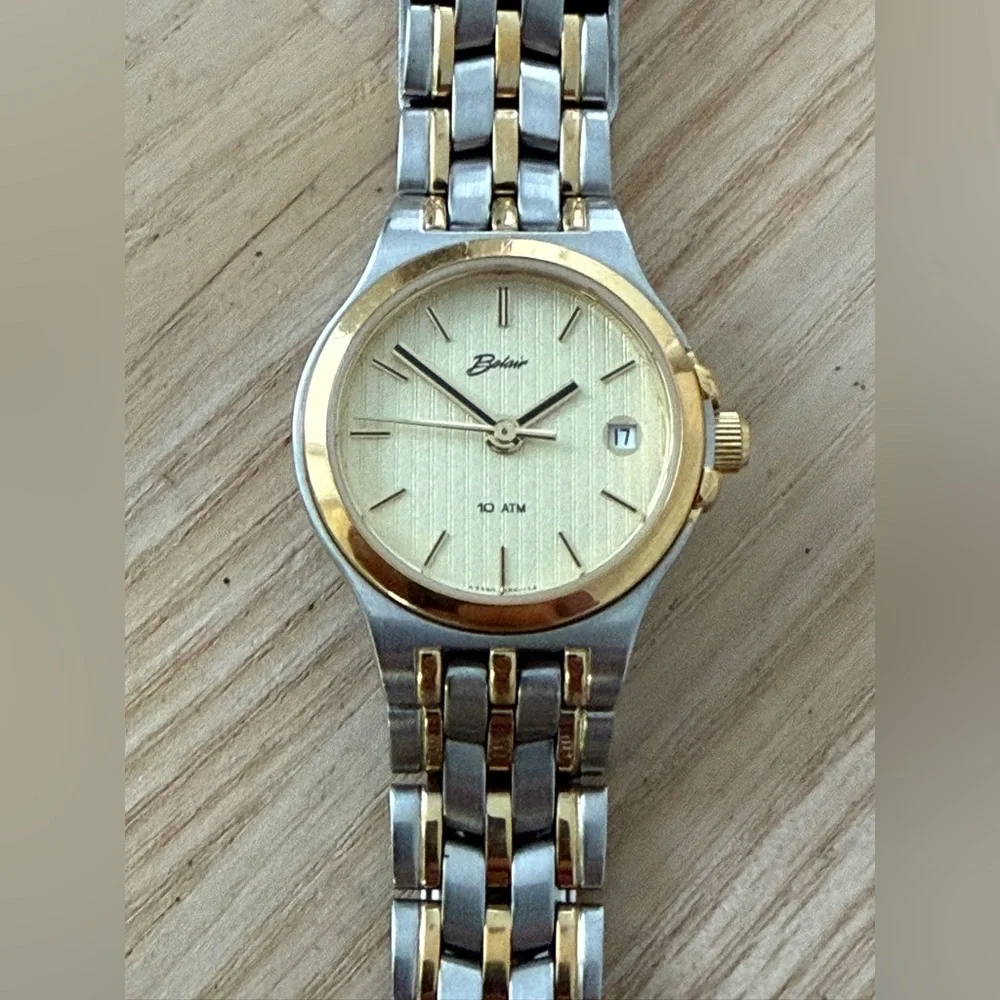 Belair Rare Luxury Ladies Watch Two-Tone Bracelet Case Gold Dial Date New Batt